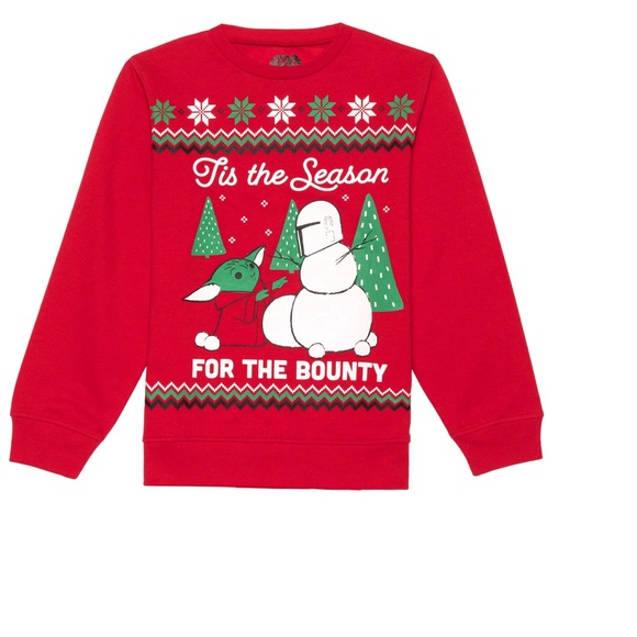 Boy Mandalorian “Tis The Season For The Bounty" Christmas Fleece Sweatshirt - Picture 1 of 11